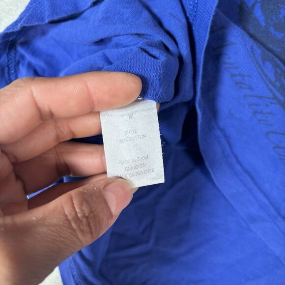 White Tag Shirt Mens Medium Blue Y2K Grunge Cyber Goth Affliction Emo Skater MMA - Picture 3 of 10